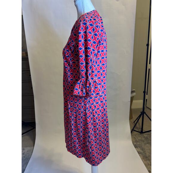 Tracy Negoshian | Red/Blue Geometric Bell Sleeve Cotton Dress | Large - Picture 10 of 16